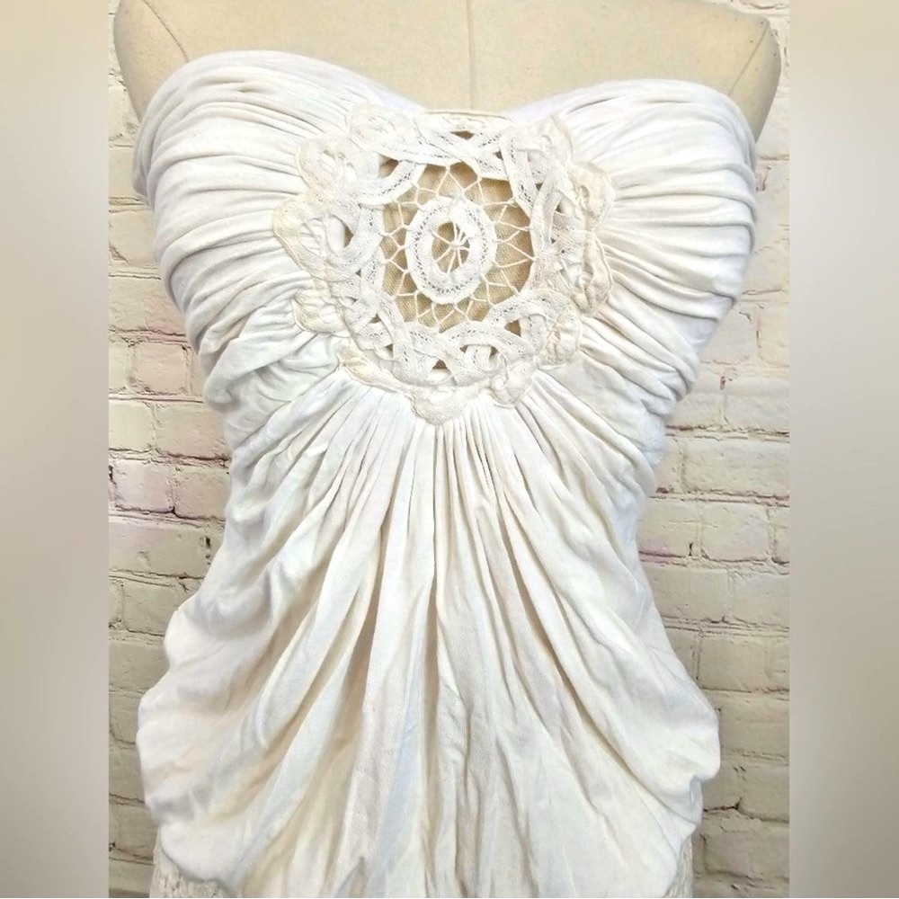 White Strapless Romper Mini Shorts with Crochet Embellishment - Picture 4 of 8